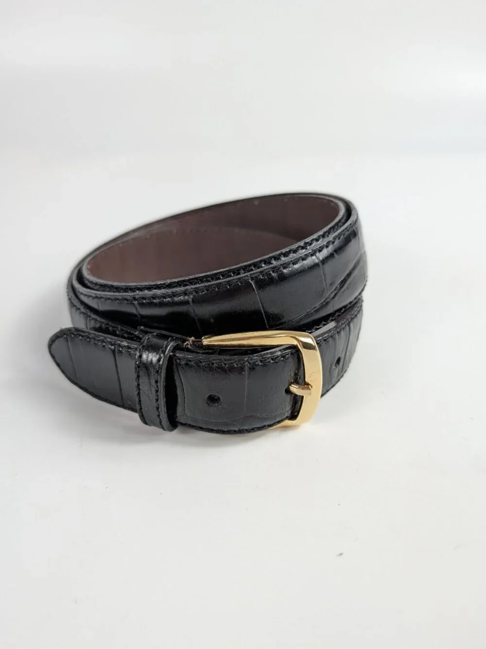 Vintage Christian Dior Black Full Grain Leather Belt Gold Buckle Spain Mens 42
